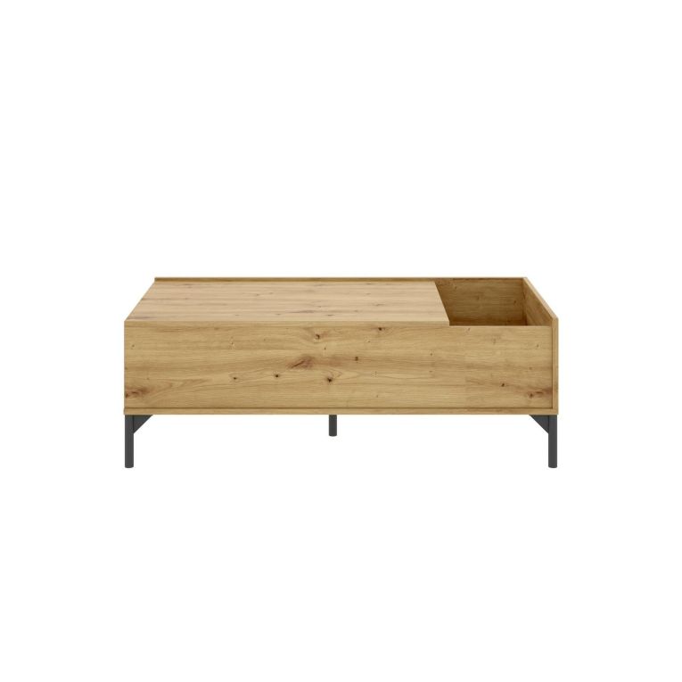 Tavolino da salotto Cuna, Porta riviste da soggiorno con vano portaoggetti, Tavolo basso da caffè elevabile, 99x60h41 cm, Rovere Nodi
