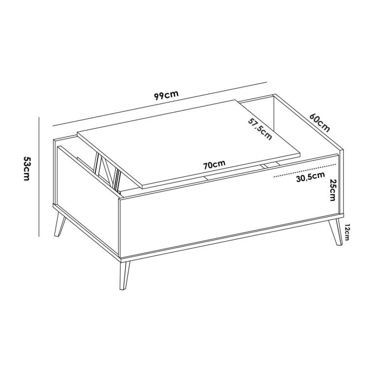 Tavolino da salotto Cuna, Tavolo basso da caffè, Portariviste per divano, Ripiano da soggiorno, 99x60 h41 cm, Bianco