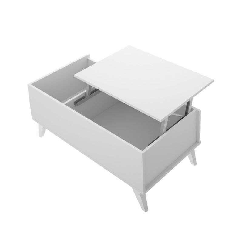 Tavolino da salotto Cuna, Tavolo basso da caffè, Portariviste per divano, Ripiano da soggiorno, 99x60 h41 cm, Bianco