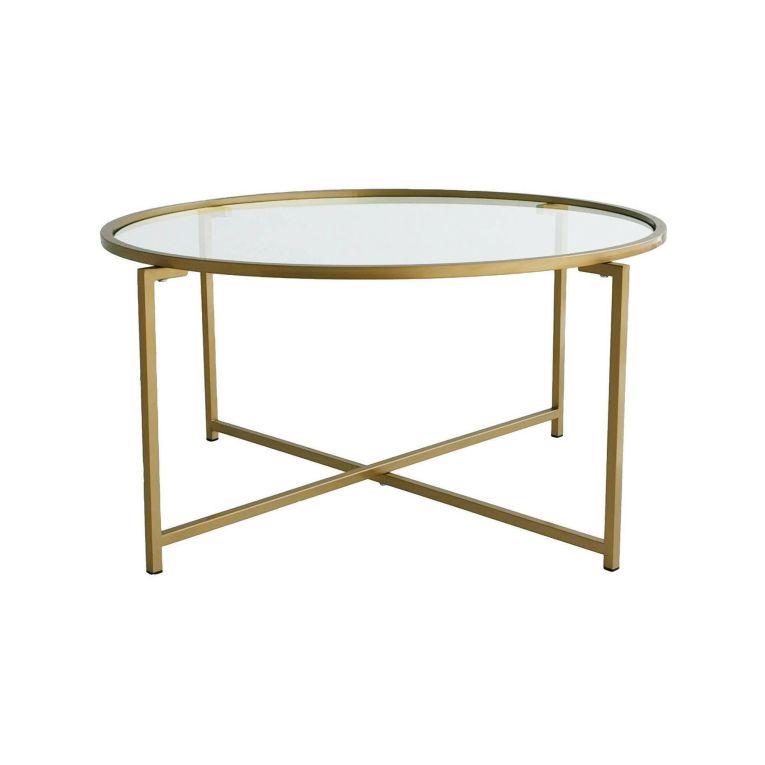 Tavolino da salotto Cursa, Tavolo basso da soggiorno, Ripiano da caffè, Tavolino per divano, 83x83h40 cm, Oro