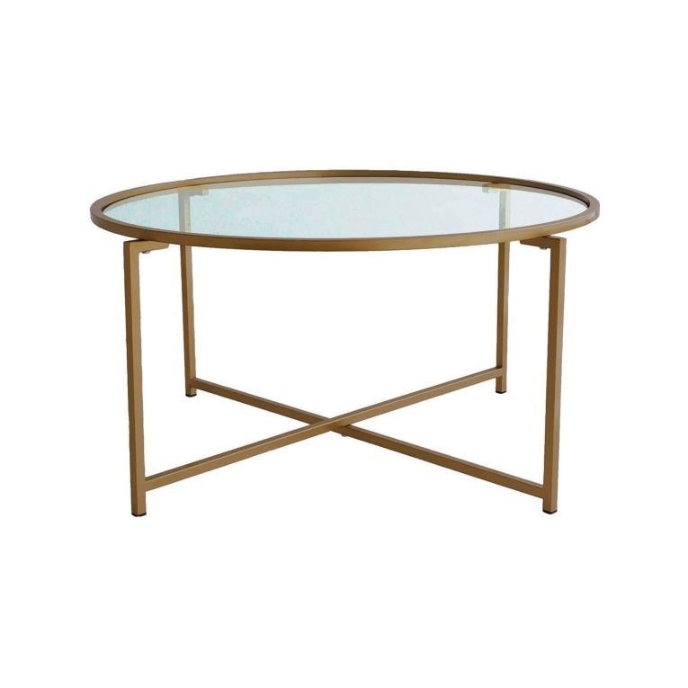 Tavolino da salotto Cursa, Tavolo basso da soggiorno, Ripiano da caffè, Tavolino per divano, 83x83h40 cm, Oro e Tortora