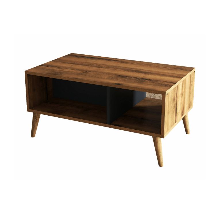 Tavolino da salotto Daphnis, Tavolo basso da caffè, Portariviste per divano, Ripiano da soggiorno, 90x42 h54 cm, Noce e Antracite