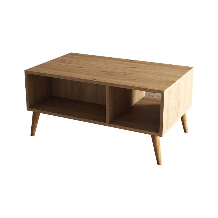 Tavolino da salotto Daphnis, Tavolo basso da caffè, Portariviste per divano, Ripiano da soggiorno, 90x42 h54 cm, Quercia