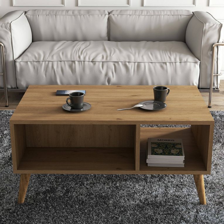 Tavolino da salotto Daphnis, Tavolo basso da caffè, Portariviste per divano, Ripiano da soggiorno, 90x42 h54 cm, Quercia