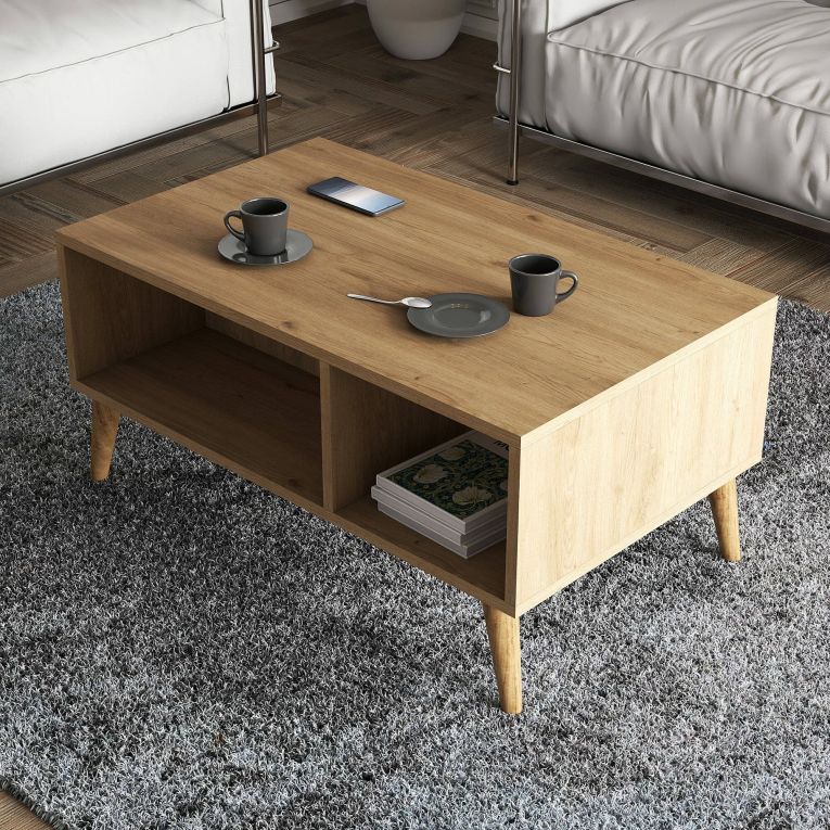 Tavolino da salotto Daphnis, Tavolo basso da caffè, Portariviste per divano, Ripiano da soggiorno, 90x42 h54 cm, Quercia