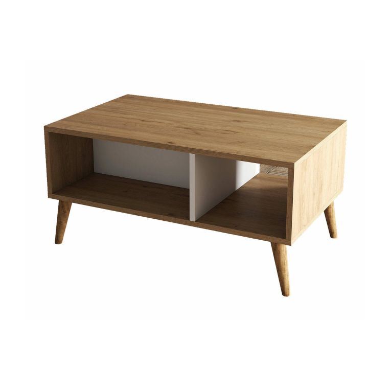 Tavolino da salotto Daphnis, Tavolo basso da caffè, Portariviste per divano, Ripiano da soggiorno, 90x42 h54 cm, Quercia e Bianco