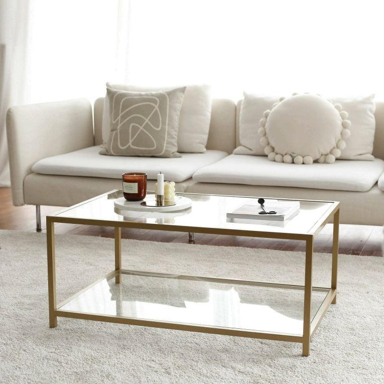 Tavolino da salotto Diphda, Tavolo basso da soggiorno, Ripiano da caffè, Tavolino per divano, 90x60h40 cm, Oro