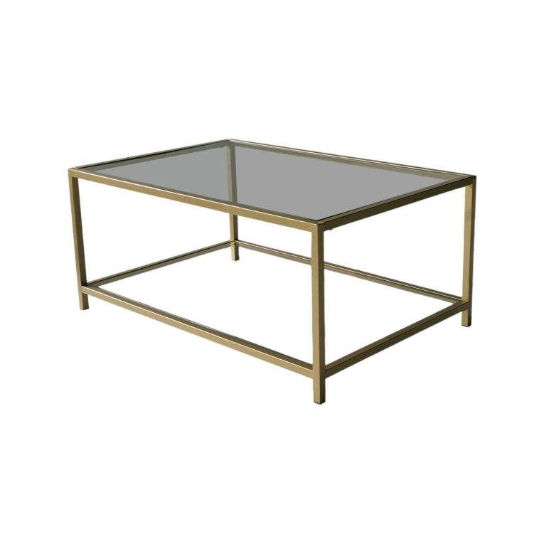 Tavolino da salotto Diphda, Tavolo basso da soggiorno, Ripiano da caffè, Tavolino per divano, 90x60h40 cm, Oro