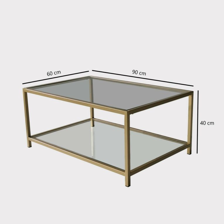 Tavolino da salotto Diphda, Tavolo basso da soggiorno, Ripiano da caffè, Tavolino per divano, 90x60h40 cm, Oro