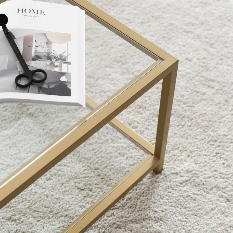 Tavolino da salotto Diphda, Tavolo basso da soggiorno, Ripiano da caffè, Tavolino per divano, 90x60h40 cm, Oro