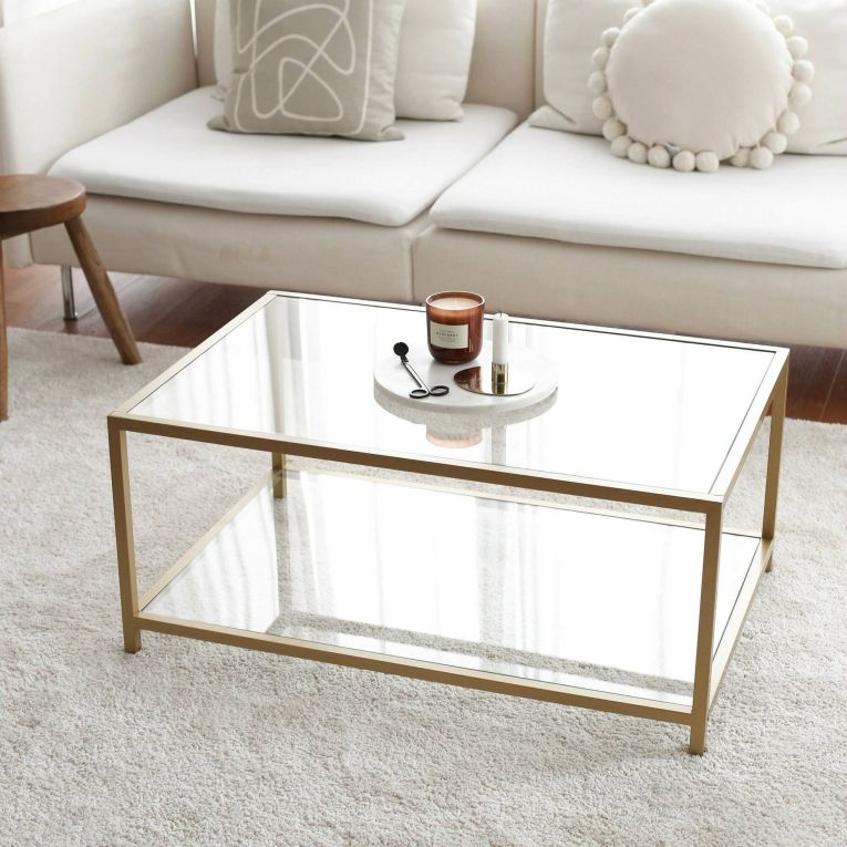 Tavolino da salotto Diphda, Tavolo basso da soggiorno, Ripiano da caffè, Tavolino per divano, 90x60h40 cm, Oro