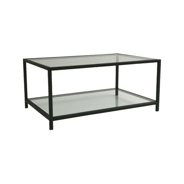 Tavolino da salotto Diphda, Tavolo basso da soggiorno, Ripiano da caffè, Tavolino per divano, 90x60h40 cm, Tortora e Nero