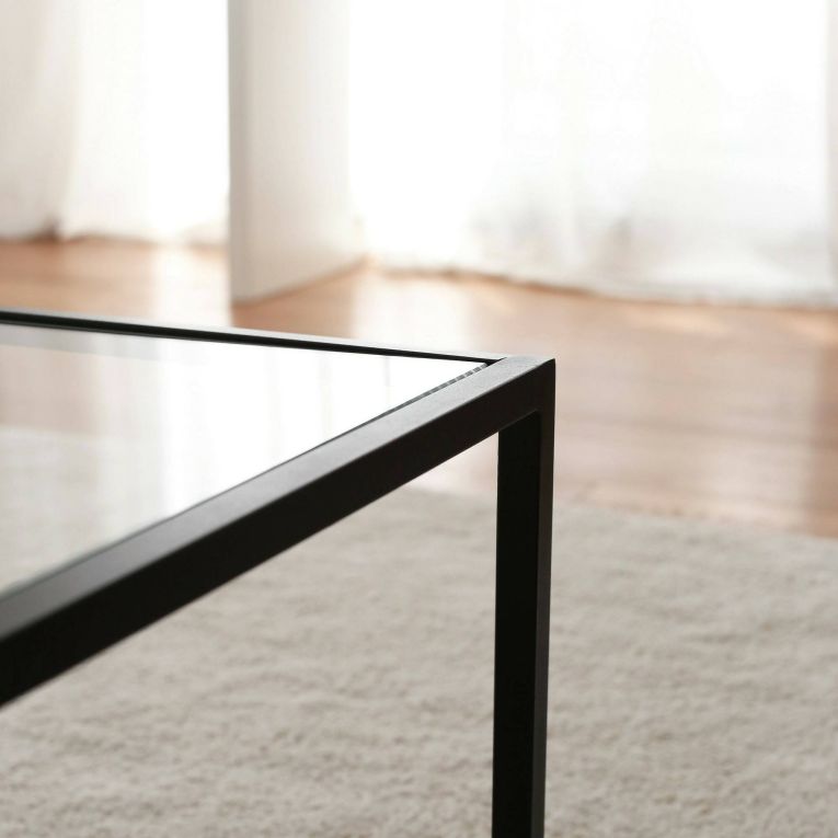 Tavolino da salotto Diphda, Tavolo basso da soggiorno, Ripiano da caffè, Tavolino per divano, 90x60h40 cm, Tortora e Nero
