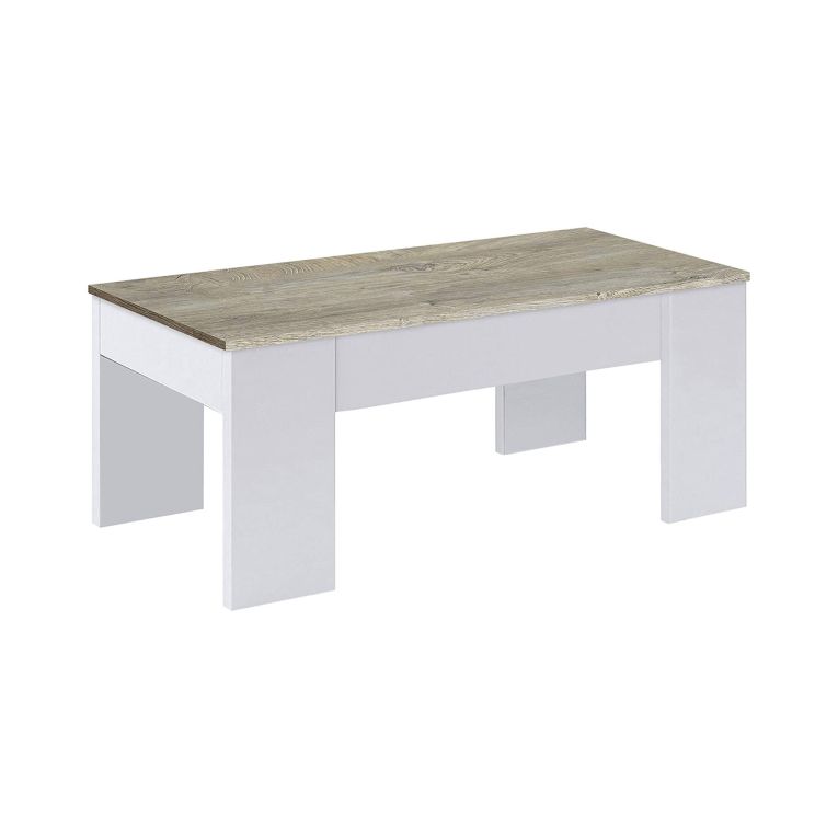 Tavolino da salotto Dleal, 100x50h45-56 cm, Bianco e Rovere Nodi