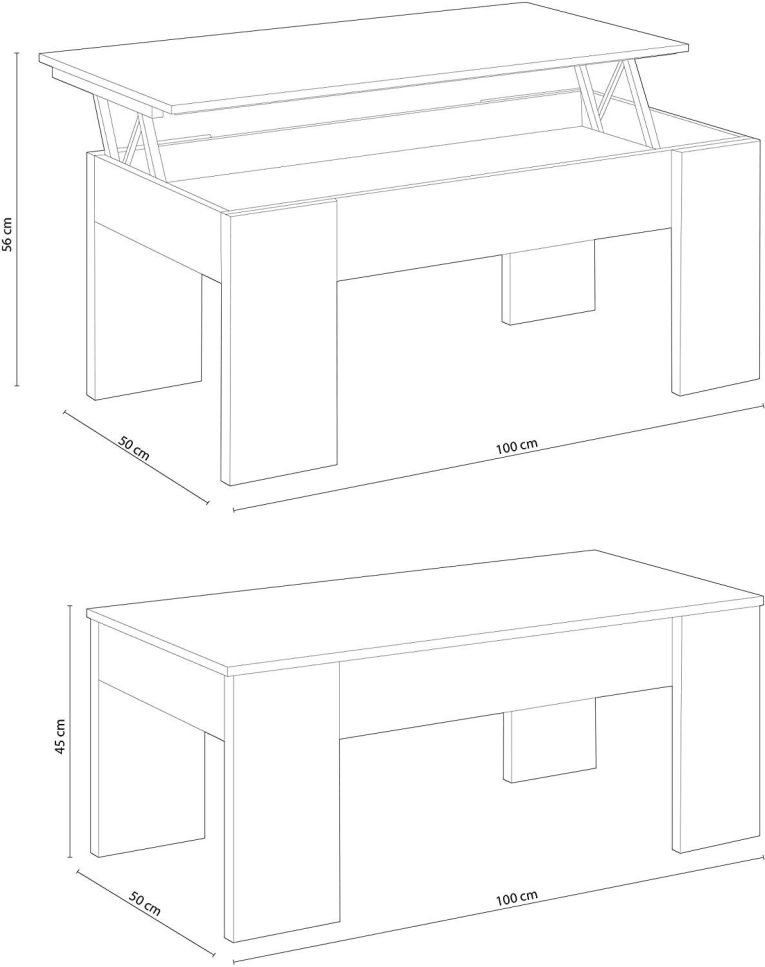 Tavolino da salotto Dleal, 100x50h45-56 cm, Bianco e Rovere Nodi