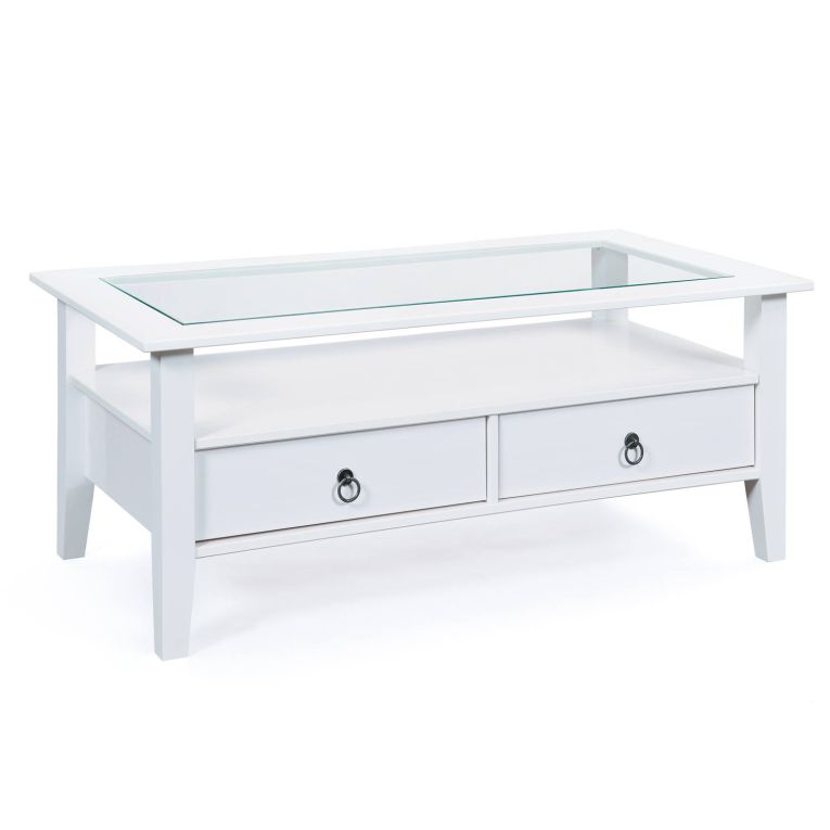Tavolino da salotto Dorsten, Tavolo basso da caffè, Portariviste per divano, Ripiano da soggiorno, 115x60 h45 cm, Bianco