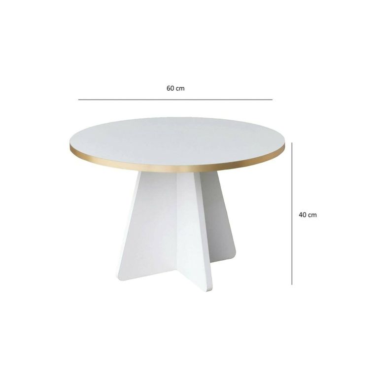 Tavolino da salotto Elnath, Tavolo basso da soggiorno, Ripiano da caffè, Tavolino per divano, 60x60h40 cm, Oro e Bianco