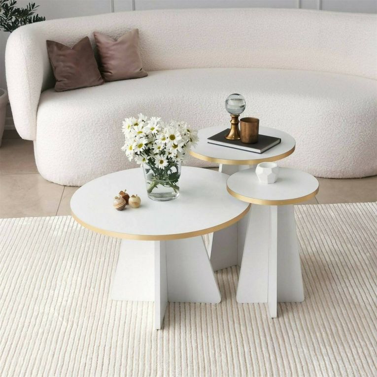 Tavolino da salotto Elnath, Tavolo basso da soggiorno, Ripiano da caffè, Tavolino per divano, 60x60h40 cm, Oro e Bianco