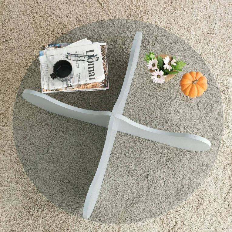 Tavolino da salotto Enif, Tavolo basso da soggiorno, Ripiano da caffè, Tavolino per divano, 90x90h30 cm, Bianco