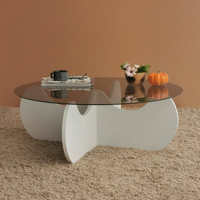 Tavolino da salotto Enif, Tavolo basso da soggiorno, Ripiano da caffè, Tavolino per divano, 90x90h30 cm, Bianco