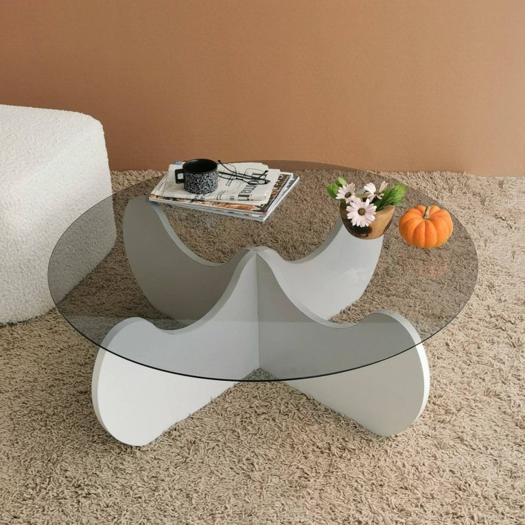 Tavolino da salotto Enif, Tavolo basso da soggiorno, Ripiano da caffè, Tavolino per divano, 90x90h30 cm, Bianco