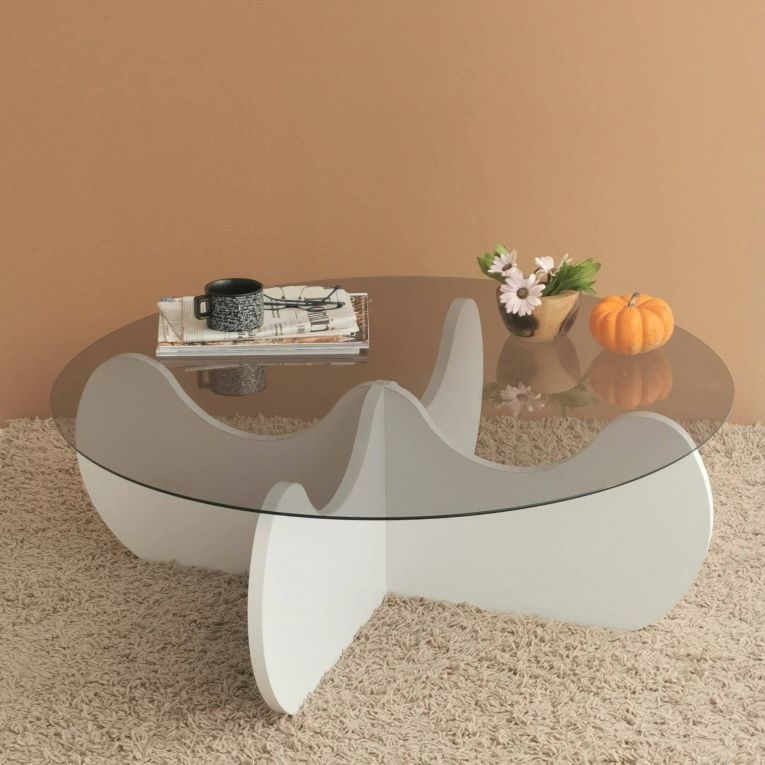 Tavolino da salotto Enif, Tavolo basso da soggiorno, Ripiano da caffè, Tavolino per divano, 90x90h30 cm, Bianco