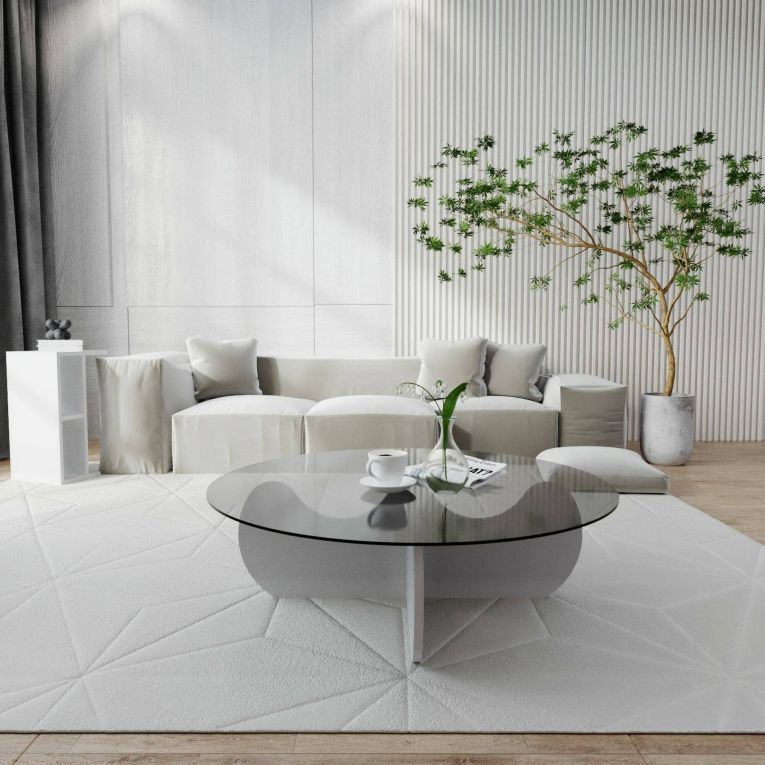 Tavolino da salotto Enif, Tavolo basso da soggiorno, Ripiano da caffè, Tavolino per divano, 90x90h30 cm, Bianco