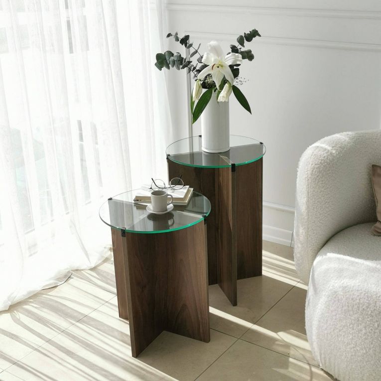 Tavolino da salotto Enki, Tavolo basso da soggiorno, Ripiano da caffè, Tavolino per divano, 40x40h60 cm, Noce