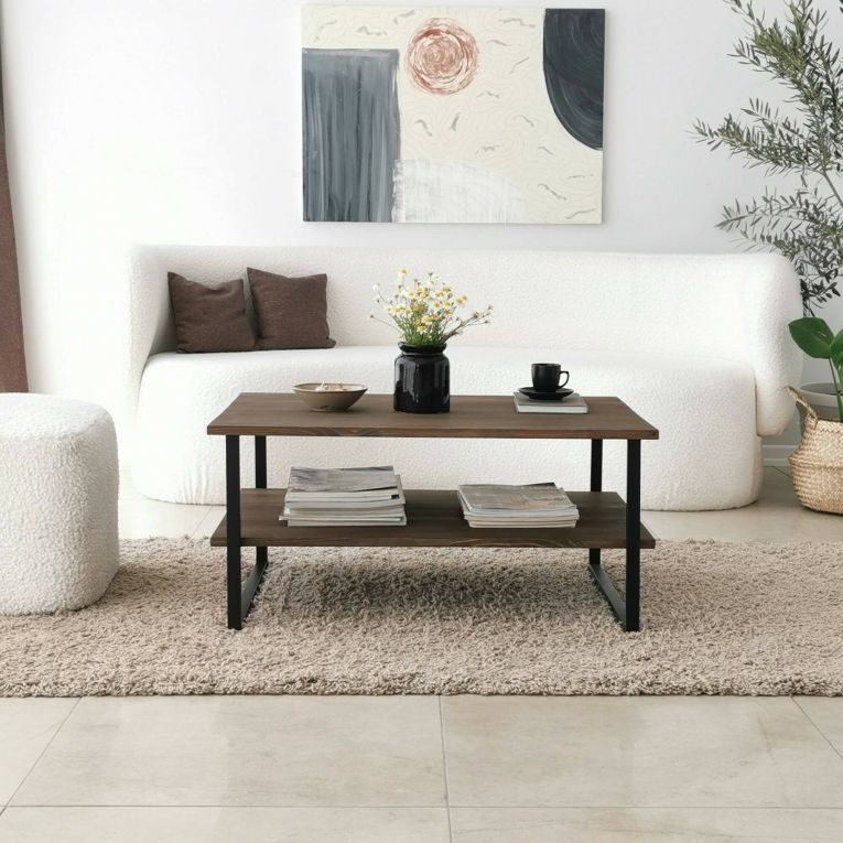 Tavolino da salotto Errai, Tavolo basso da soggiorno, Ripiano da caffè, Tavolino per divano, 85x60h40 cm, Noce