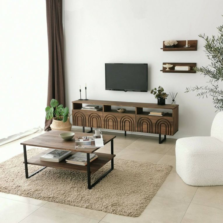 Tavolino da salotto Errai, Tavolo basso da soggiorno, Ripiano da caffè, Tavolino per divano, 85x60h40 cm, Noce