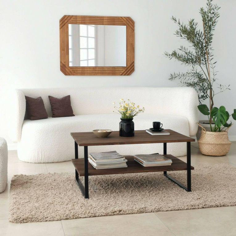 Tavolino da salotto Errai, Tavolo basso da soggiorno, Ripiano da caffè, Tavolino per divano, 85x60h40 cm, Noce