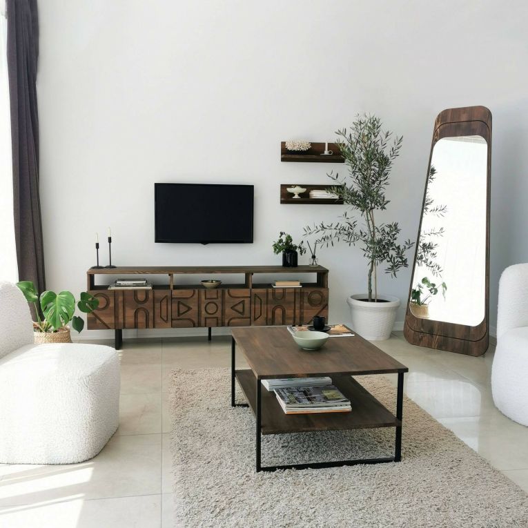 Tavolino da salotto Errai, Tavolo basso da soggiorno, Ripiano da caffè, Tavolino per divano, 85x60h40 cm, Noce