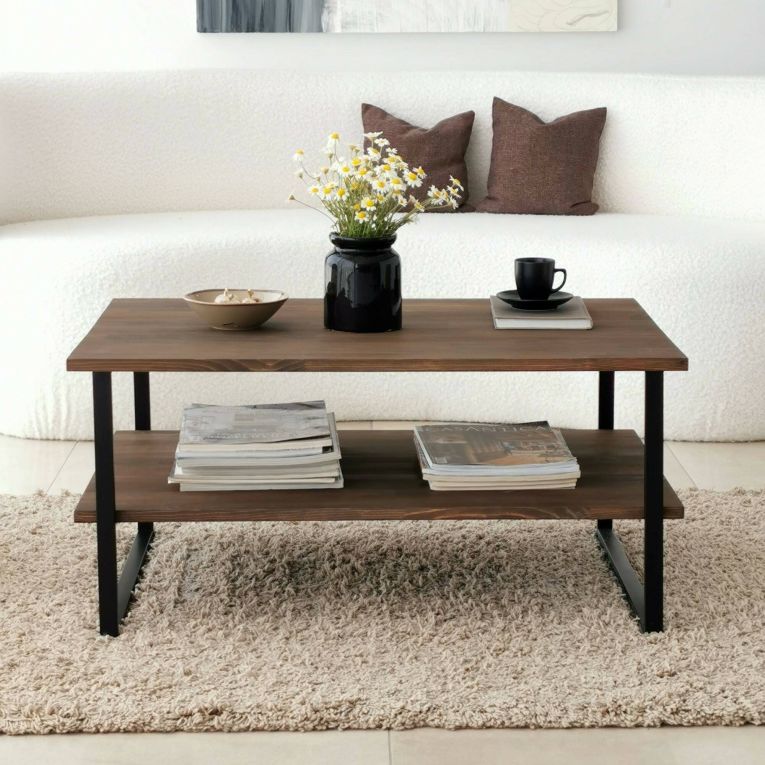Tavolino da salotto Errai, Tavolo basso da soggiorno, Ripiano da caffè, Tavolino per divano, 85x60h40 cm, Noce