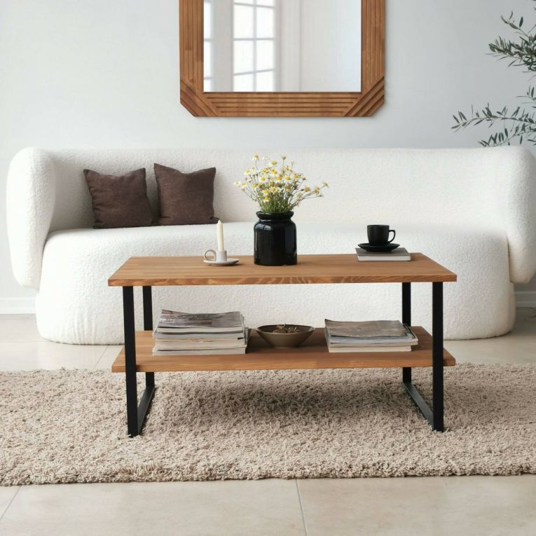 Tavolino da salotto Errai, Tavolo basso da soggiorno, Ripiano da caffè, Tavolino per divano, 85x60h40 cm, Quercia