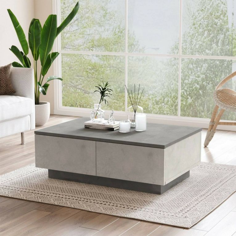 Tavolino da salotto Eurus, Tavolo basso da soggiorno, Ripiano da caffè, Tavolino per divano, 90x60h32 cm, Argento e Antracite