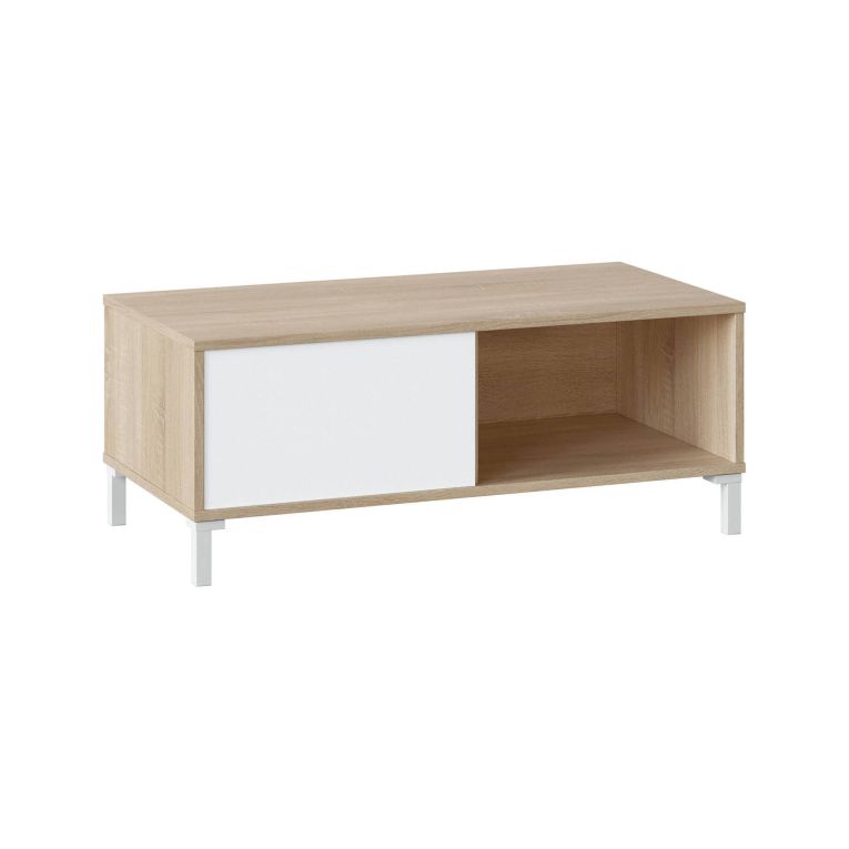 Tavolino da salotto Evansville, Tavolino da caffè, Tavolo basso da soggiorno, 100x50h40 cm, Rovere e Bianco