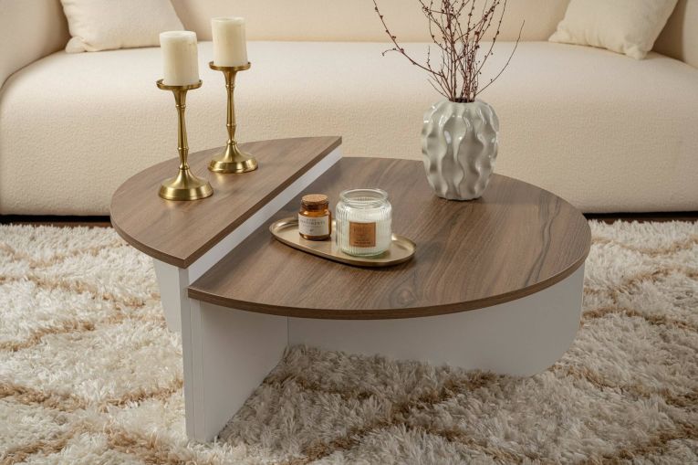Tavolino da salotto Feglino, Tavolo basso da caffè, Portariviste per divano, Ripiano da soggiorno, 90x60 h35 cm, Noce e Bianco