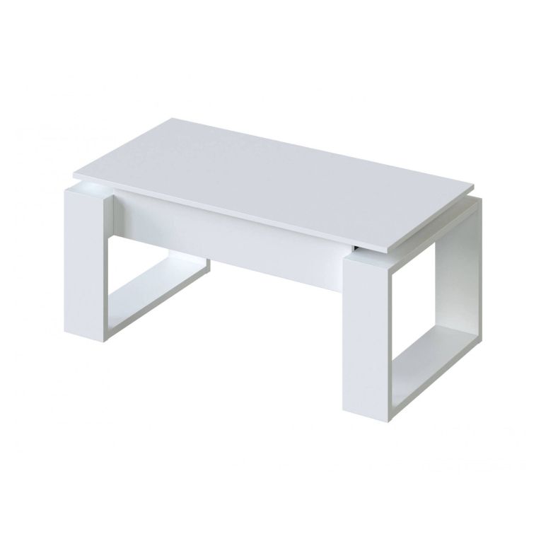 Tavolino da salotto Flint, Tavolino da caffè con piano elevabile, Tavolo basso da soggiorno, 105x55h45-56 cm, Bianco