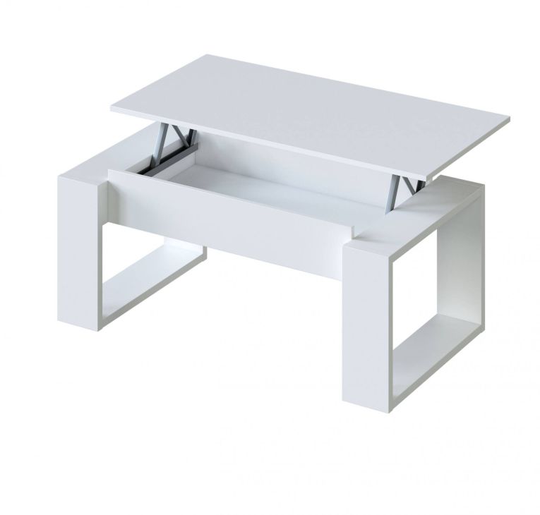 Tavolino da salotto Flint, Tavolino da caffè con piano elevabile, Tavolo basso da soggiorno, 105x55h45-56 cm, Bianco