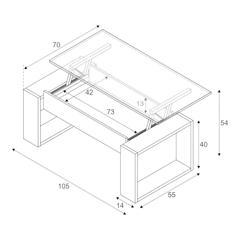 Tavolino da salotto Flint, Tavolino da caffè con piano elevabile, Tavolo basso da soggiorno, 105x55h45-56 cm, Rovere nodi