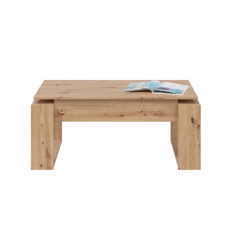 Tavolino da salotto Flint, Tavolino da caffè con piano elevabile, Tavolo basso da soggiorno, 105x55h45-56 cm, Rovere nodi