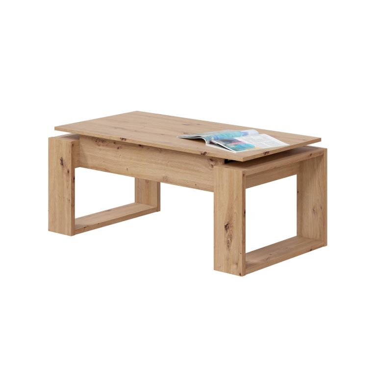 Tavolino da salotto Flint, Tavolino da caffè con piano elevabile, Tavolo basso da soggiorno, 105x55h45-56 cm, Rovere nodi