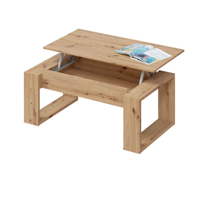 Tavolino da salotto Flint, Tavolino da caffè con piano elevabile, Tavolo basso da soggiorno, 105x55h45-56 cm, Rovere nodi