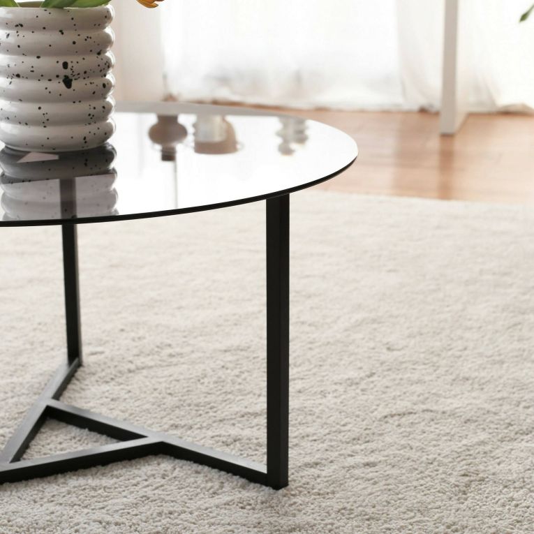 Tavolino da salotto Galactica, Tavolo basso da soggiorno, Ripiano da caffè, Tavolino per divano, 75x75h42 cm, Tortora e Nero