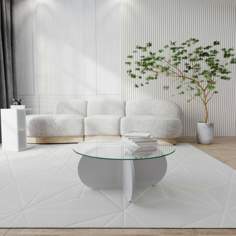 Tavolino da salotto Gliese, Tavolo basso da soggiorno, Ripiano da caffè, Tavolino per divano, 75x75h35 cm, Bianco
