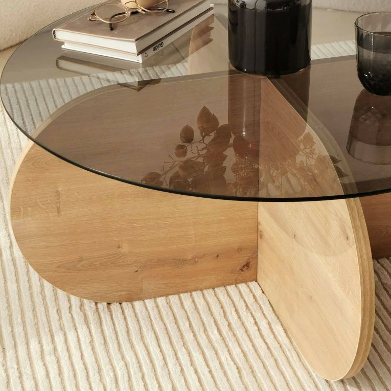 Tavolino da salotto Gliese, Tavolo basso da soggiorno, Ripiano da caffè, Tavolino per divano, 75x75h35 cm, Rovere
