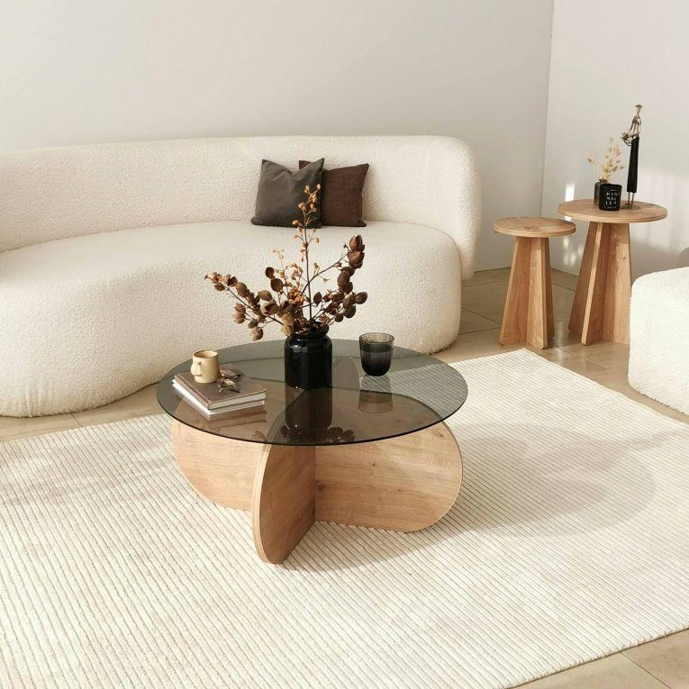 Tavolino da salotto Gliese, Tavolo basso da soggiorno, Ripiano da caffè, Tavolino per divano, 75x75h35 cm, Rovere