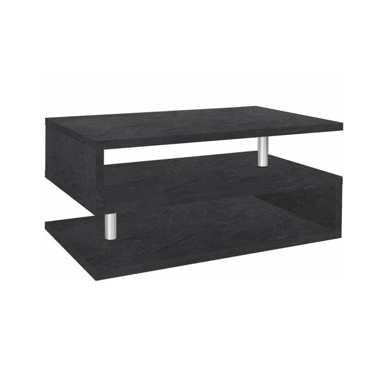 Tavolino da salotto Goffredo, Tavolino soggiorno, Mobile portaoggetti basso, Tavolino da caffè, 90x55h41 cm, Ardesia