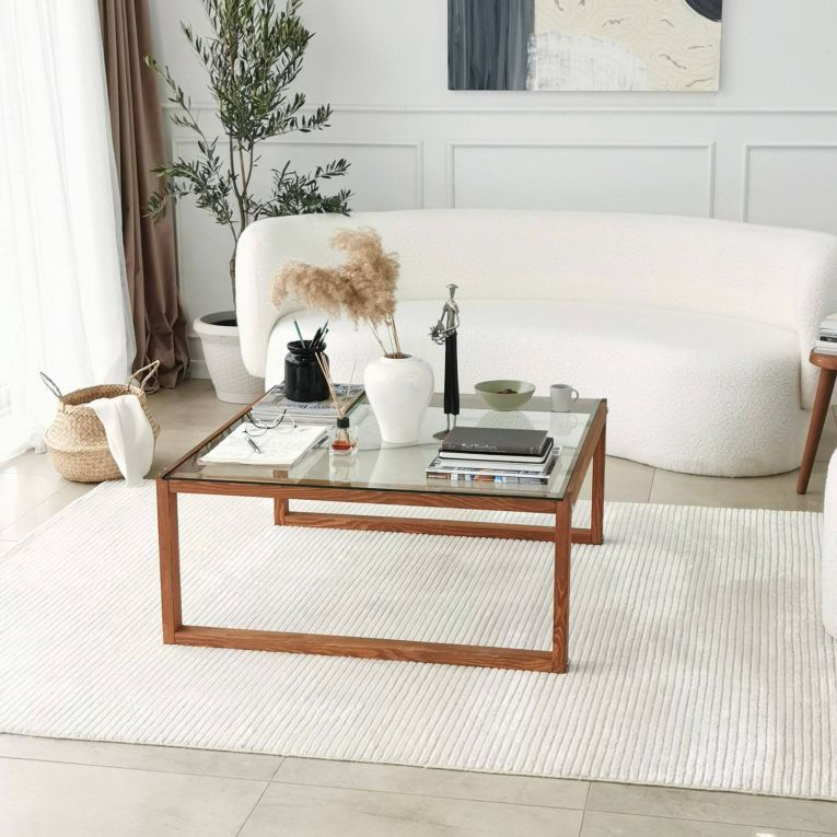 Tavolino da salotto Gomeisa, Tavolo basso da soggiorno, Ripiano da caffè, Tavolino per divano, 90x90h40 cm, Naturale
