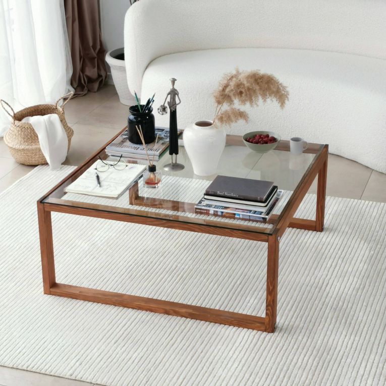 Tavolino da salotto Gomeisa, Tavolo basso da soggiorno, Ripiano da caffè, Tavolino per divano, 90x90h40 cm, Naturale